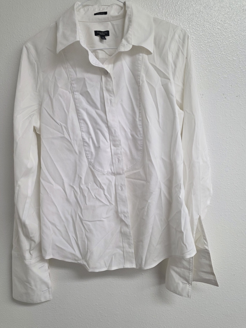 Talbots White Men's Dress Shirt with Bib Detail (0471)